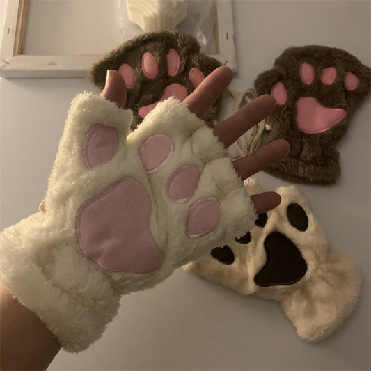 Fashion Girls Lovely Cat Claw Paw Plush Warm Gloves